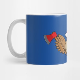 Christmas Owl with Axe and Snowy Pine Tree Mug